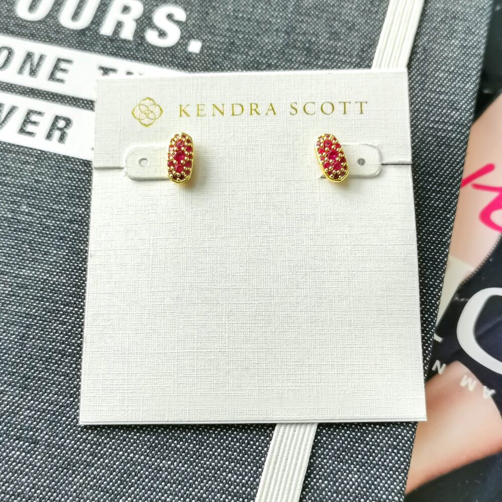 New Gold Kendra Scott Grayson Ruby Crystal Crystal Stud Earrings